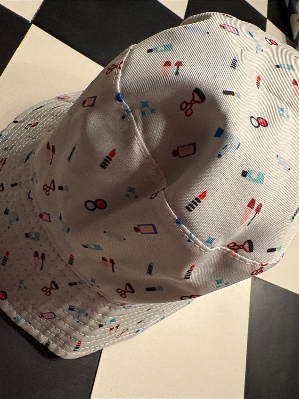 Sephora White Patterned Bucket Hat with Makeup Print